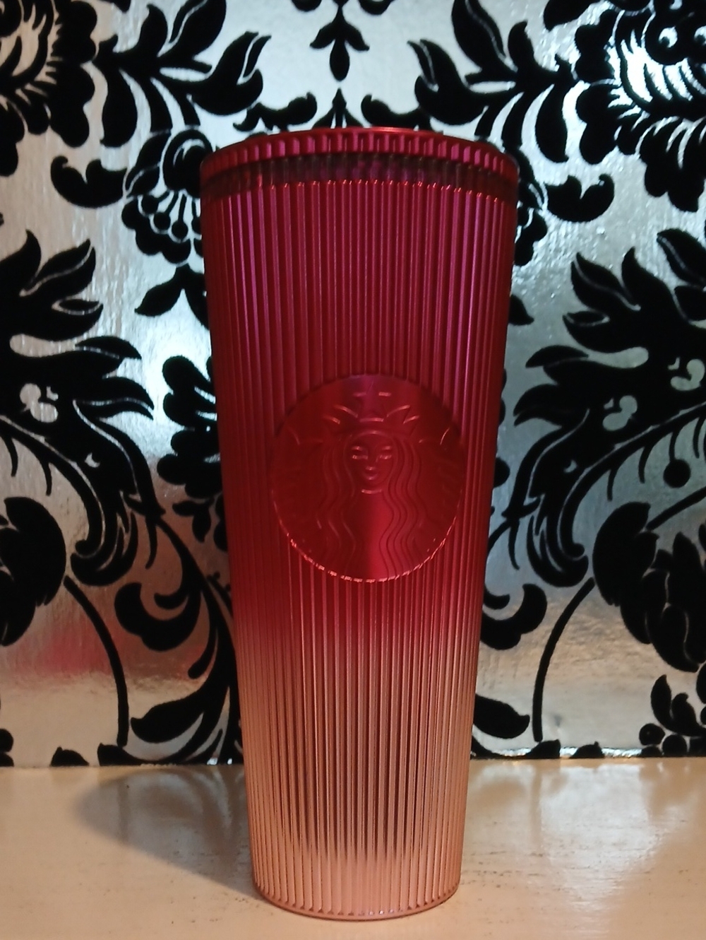 Starbucks Red to Pink Ombre Ribbed Tumbler